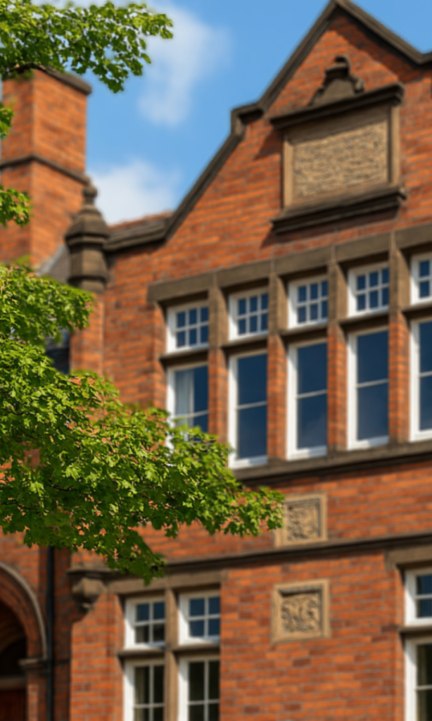 The front of a school building dating back to the 1800s