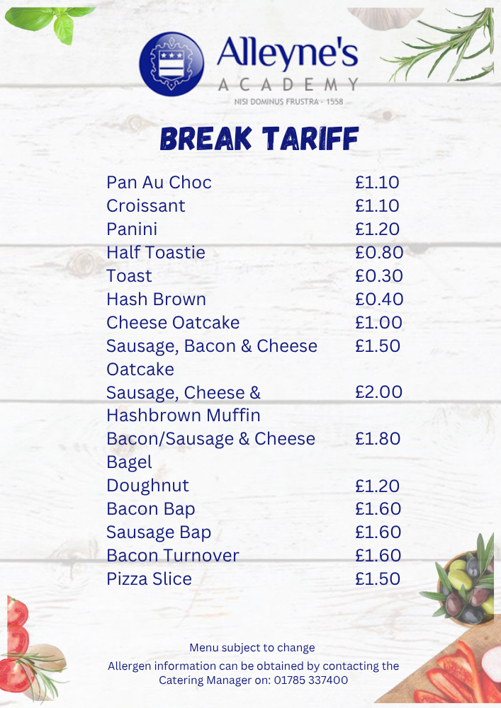 Break Tariff (Main Canteen)