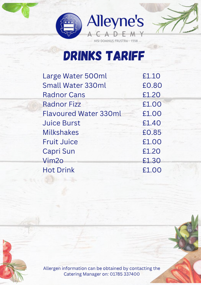 Drinks Tariff (Main Canteen)