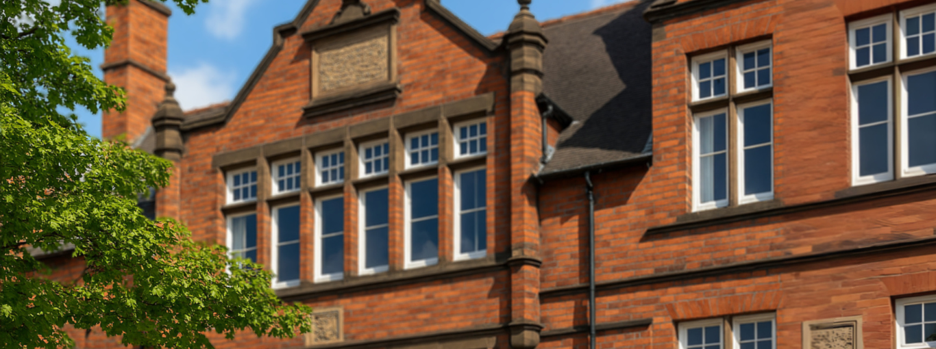 The front of a school building dating back to the 1800s