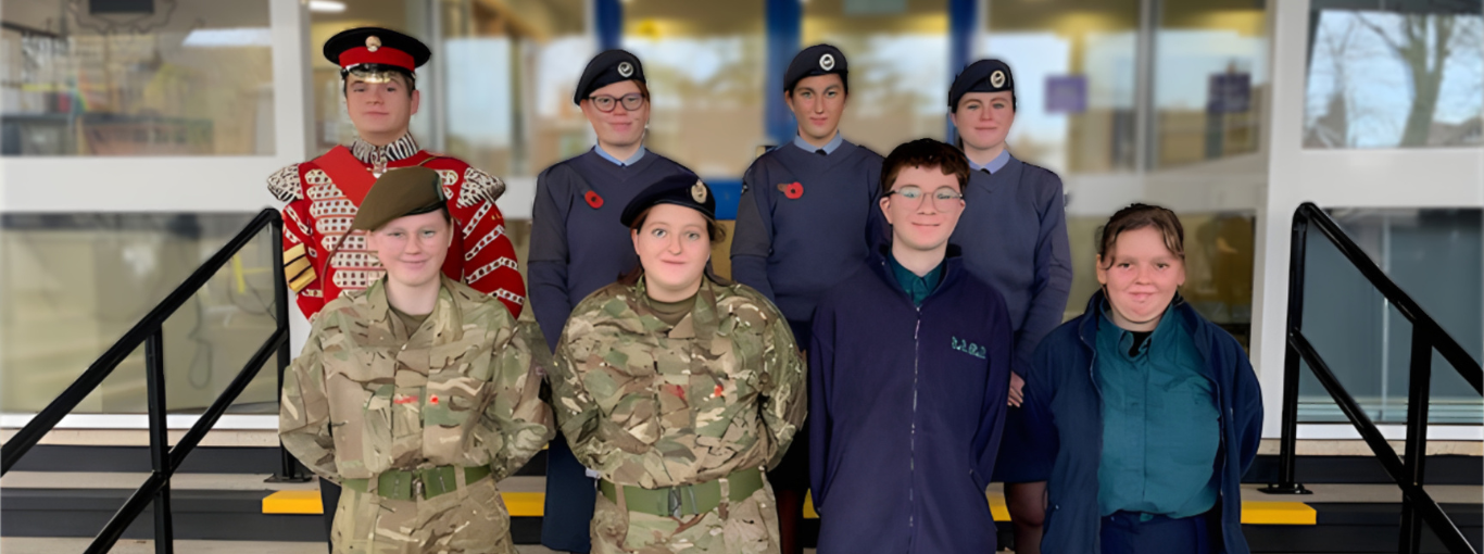 Students in Cadet uniforms for a remembrance service